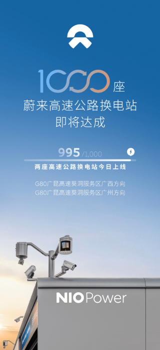 蔚来高速换电站即将建成1000座 将连通全国550城