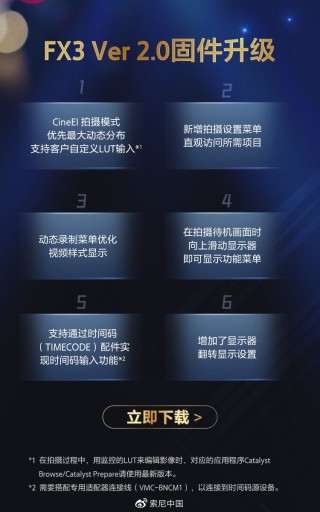 索尼发布全画幅电影摄影机FX3 Ver.2.00新固件