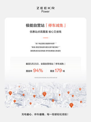 极氪：极能全国自营站「停车减免」覆盖率94%