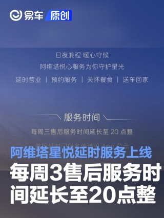 阿维塔星悦延时服务正式上线 每周3售后服务时间延长至20点整