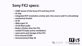 索尼将于5月28日发布FX2相机 搭载3300万像素传感器