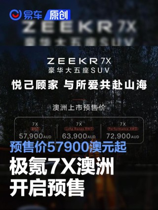 极氪7X澳洲开启预售 预售价区间57900-72900澳元