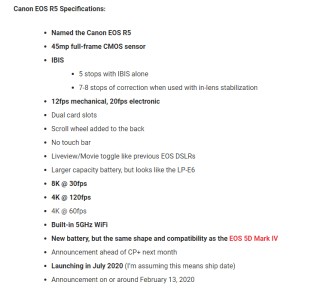 机身防抖高速连拍 佳能新机EOS R5规格曝光