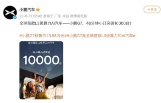 小鹏G7开启预订46分钟小订突破10000台 售23.58万元起