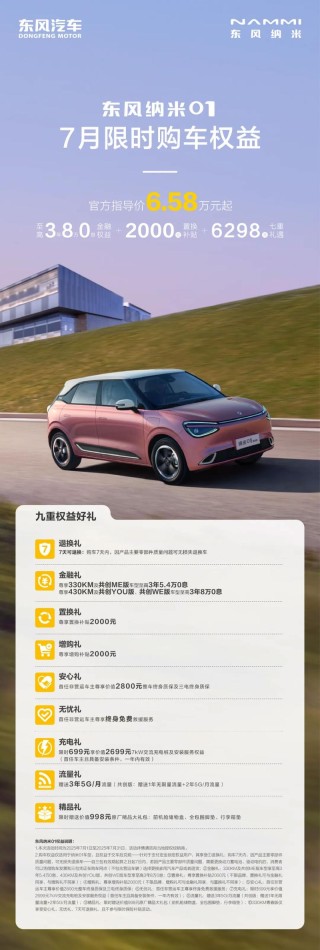 东风纳米推7月限时购车权益 纳米06限时7.99万元起