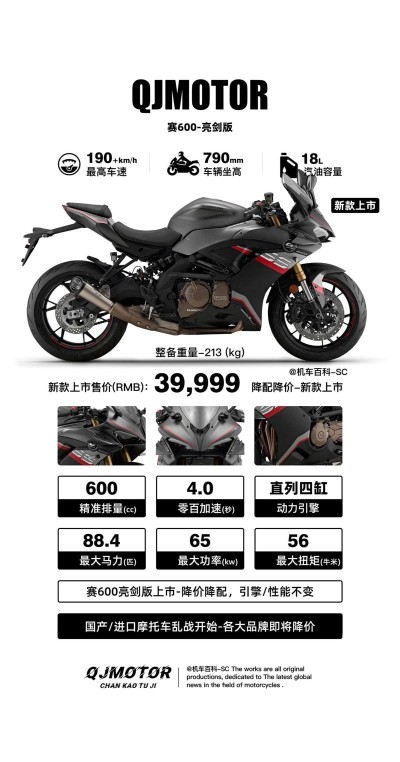 QJMOTOR赛600亮剑版上市 售价39999元