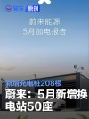 蔚来：5月新增换电站50座 新增充电桩208根
