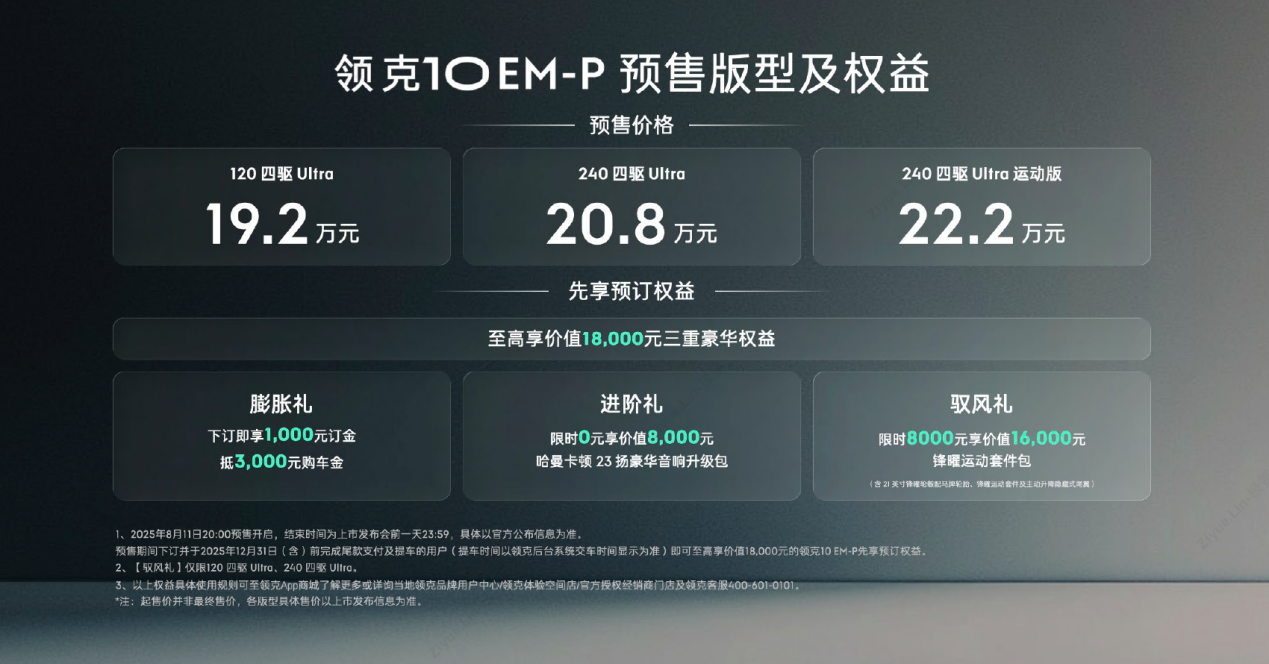 领克10 EM-P预售，定价19.2万起，对比汉L DM  第2张