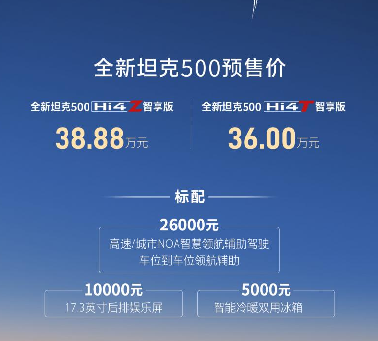 比现款贵好几万？新款坦克500预售价格36万元起  第1张