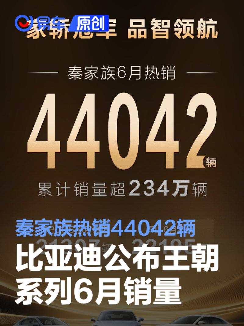 比亚迪公布王朝系列6月销量 秦家族热销44042辆  第1张
