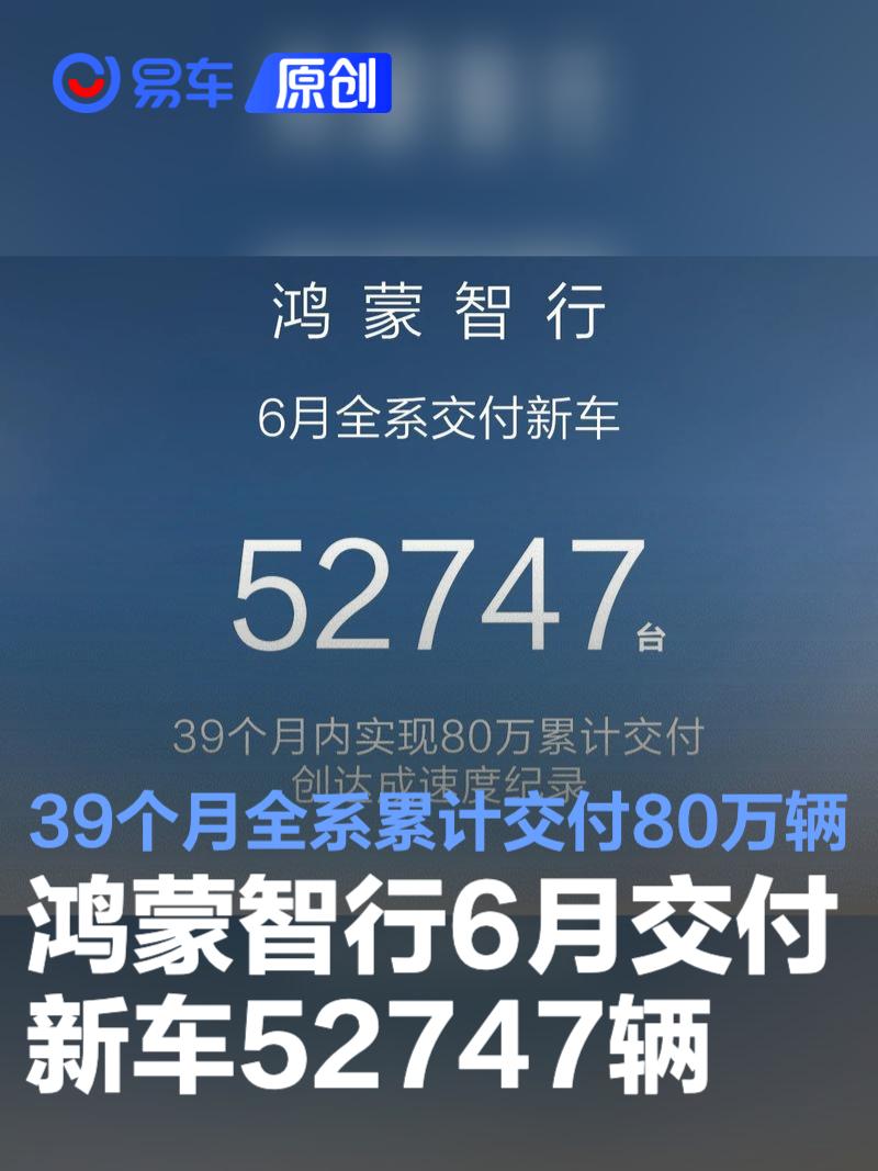 鸿蒙智行6月交付新车52747辆 39个月实现全系累计交付80万辆  第1张