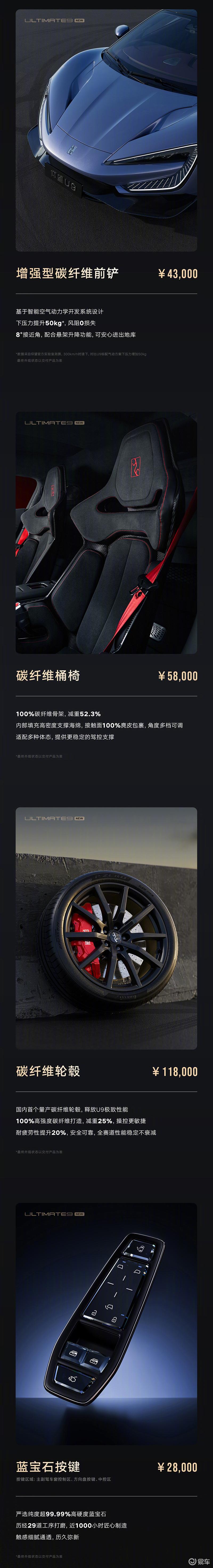 仰望U9碳纤维个性化选装套件开售 全面提升驾控体验  第3张