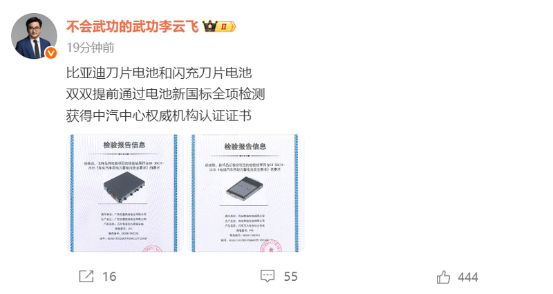 比亚迪刀片电池和闪充刀片电池 提前满足动力电池新国标  第2张