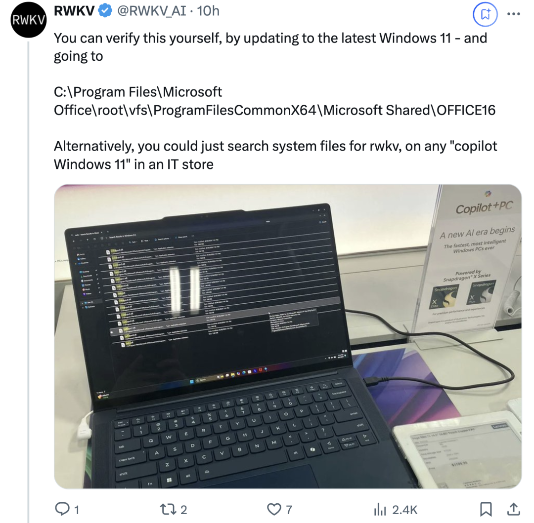 微软Win11中发现国产开源大模型！RWKV官方：没人给我钱啊？现在捐赠还来得及  第3张