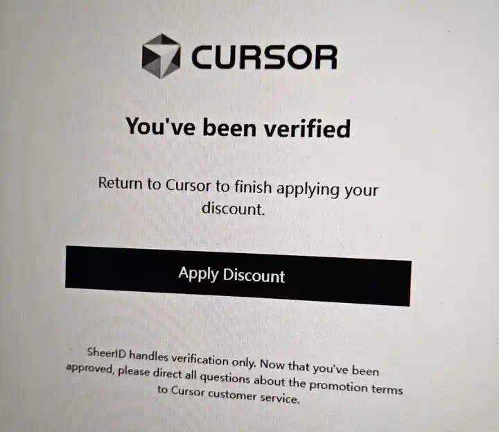 Cursor教育优惠非学生也能蹭～Cursor Pro 免费一年最新教程，亲测有效  第6张