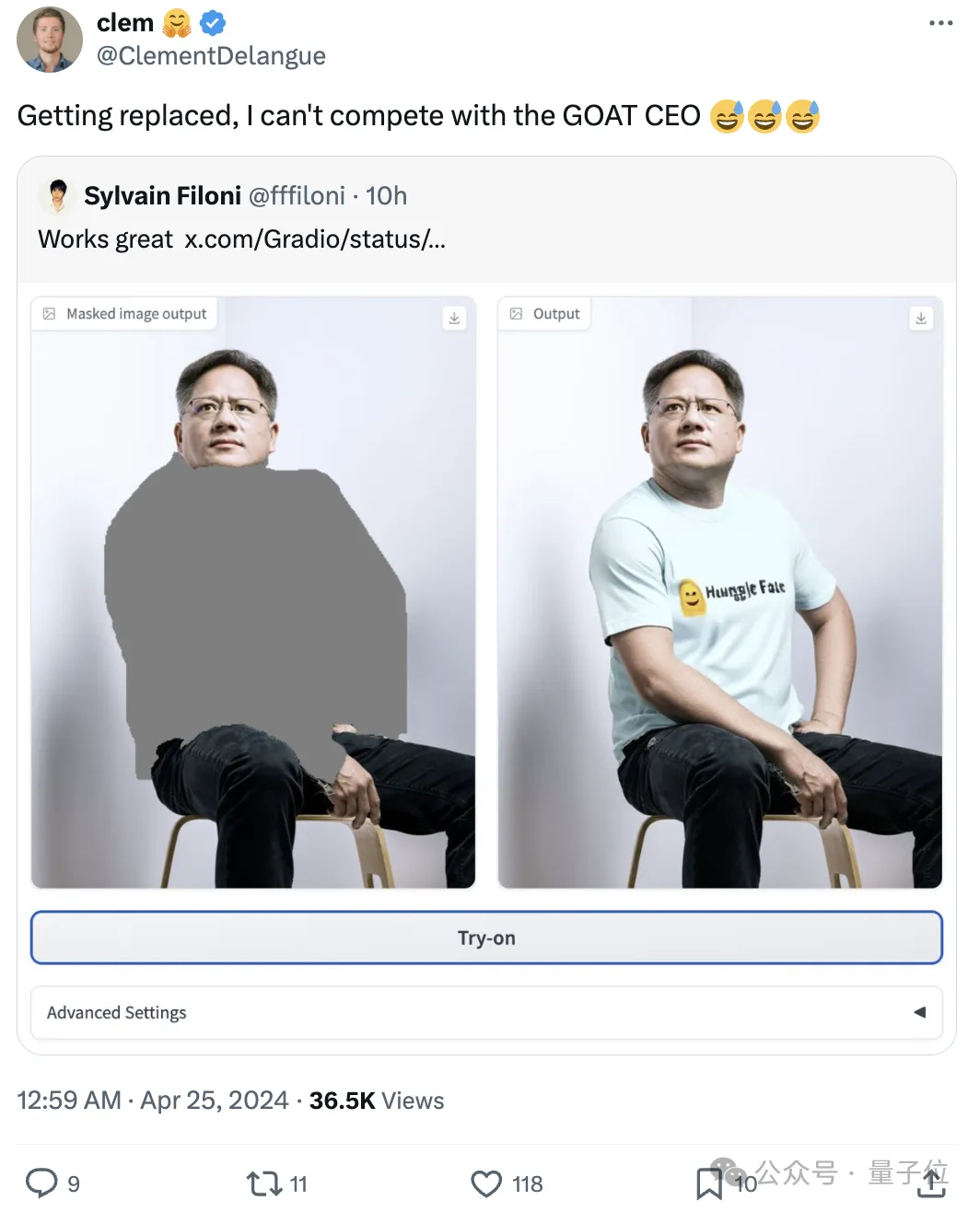 一键换装神器爆火，老黄换上抱抱脸T恤，CEO本人：我被替代了，和他争CEO职位争不过  第6张