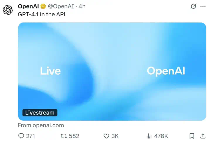 刚刚，OpenAI发布GPT-4.1！全系支持百万token上下文，全方位碾压GPT-4o并且价格更低  第1张