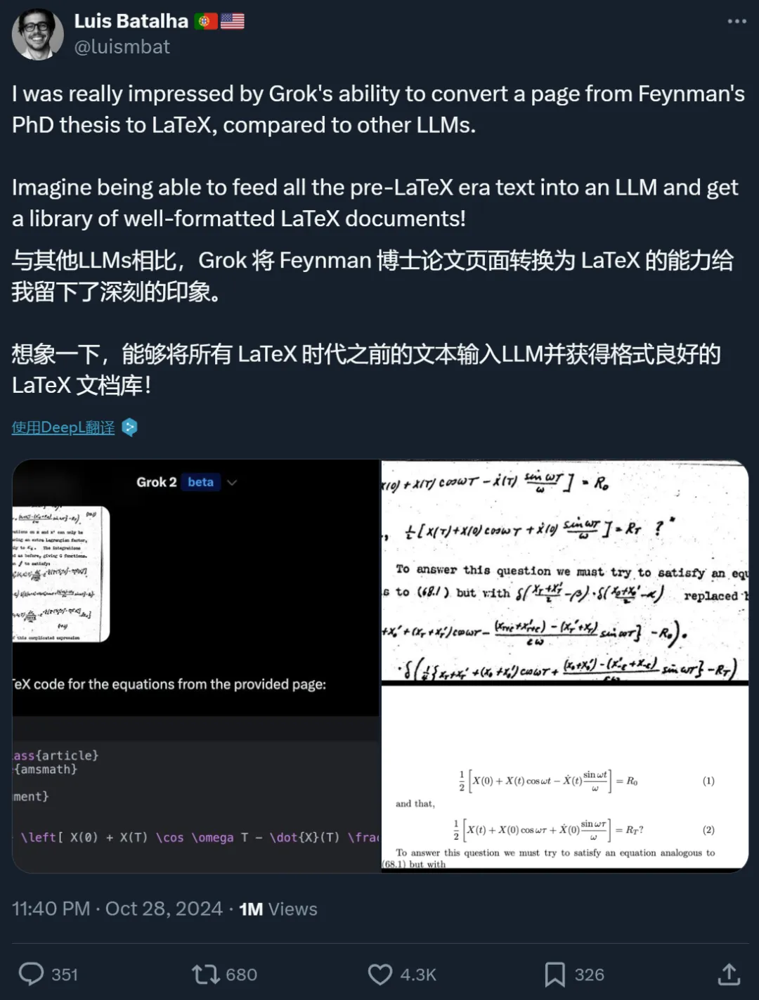 古早费曼论文手写公式也能转LaTeX，还能看懂梗图，马斯克Grok新功能上线就火了  第2张