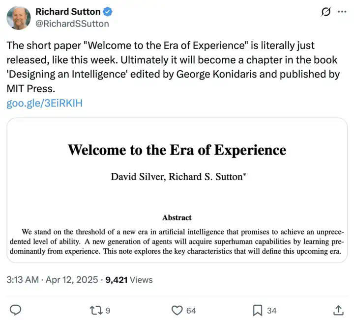 智能体版《苦涩的教训》，图灵奖得主Sutton、谷歌RL大佬Silver新作：超人智能靠经验  第2张