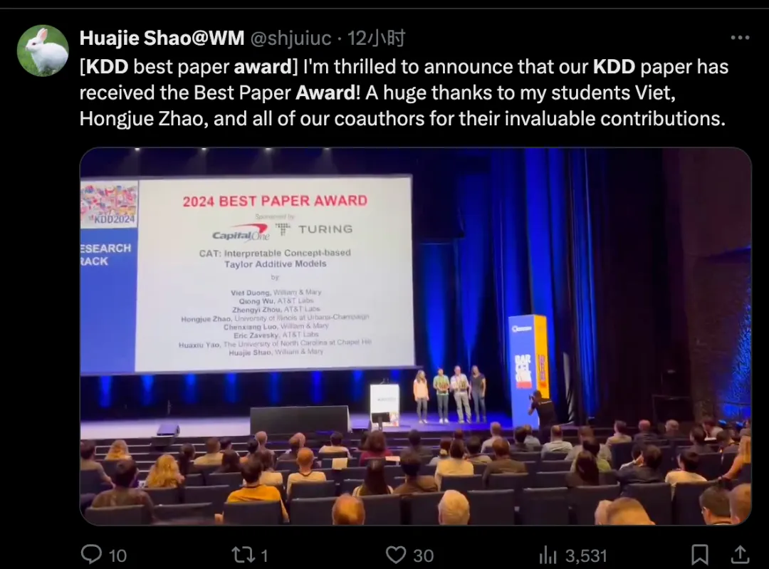 孟瑜获杰出博士论文奖，中科大获最佳学生论文，KDD 2024全部奖项放出  第7张