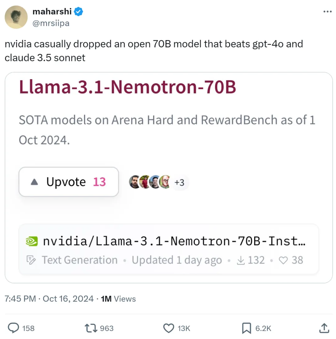 英伟达开源最新大模型Nemotron 70B后，只有OpenAI o1一个对手了  第1张