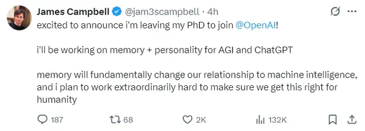放弃博士学位加入OpenAI，他要为ChatGPT和AGI引入记忆与人格  第1张