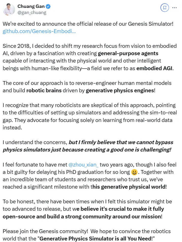 历时2年，华人团队力作，震撼开源生成式物理引擎Genesis，可模拟世界万物  第2张