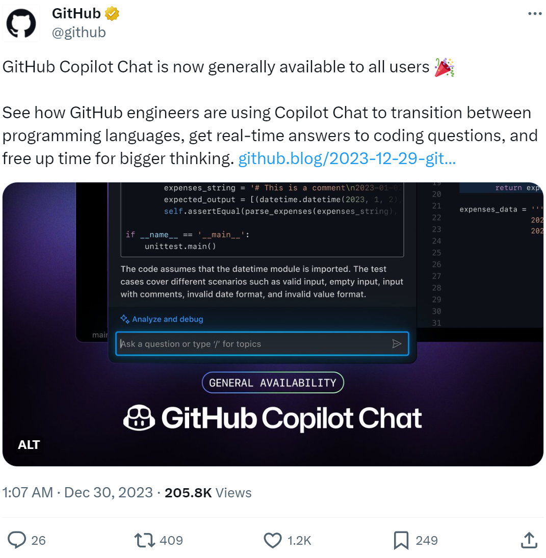 GitHub年终福利，编程聊天机器人开放给所有用户，网友直呼：破局者  第2张