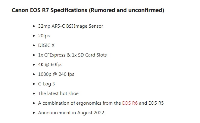 年内发布传言四起 佳能EOS R7规格传闻  第1张
